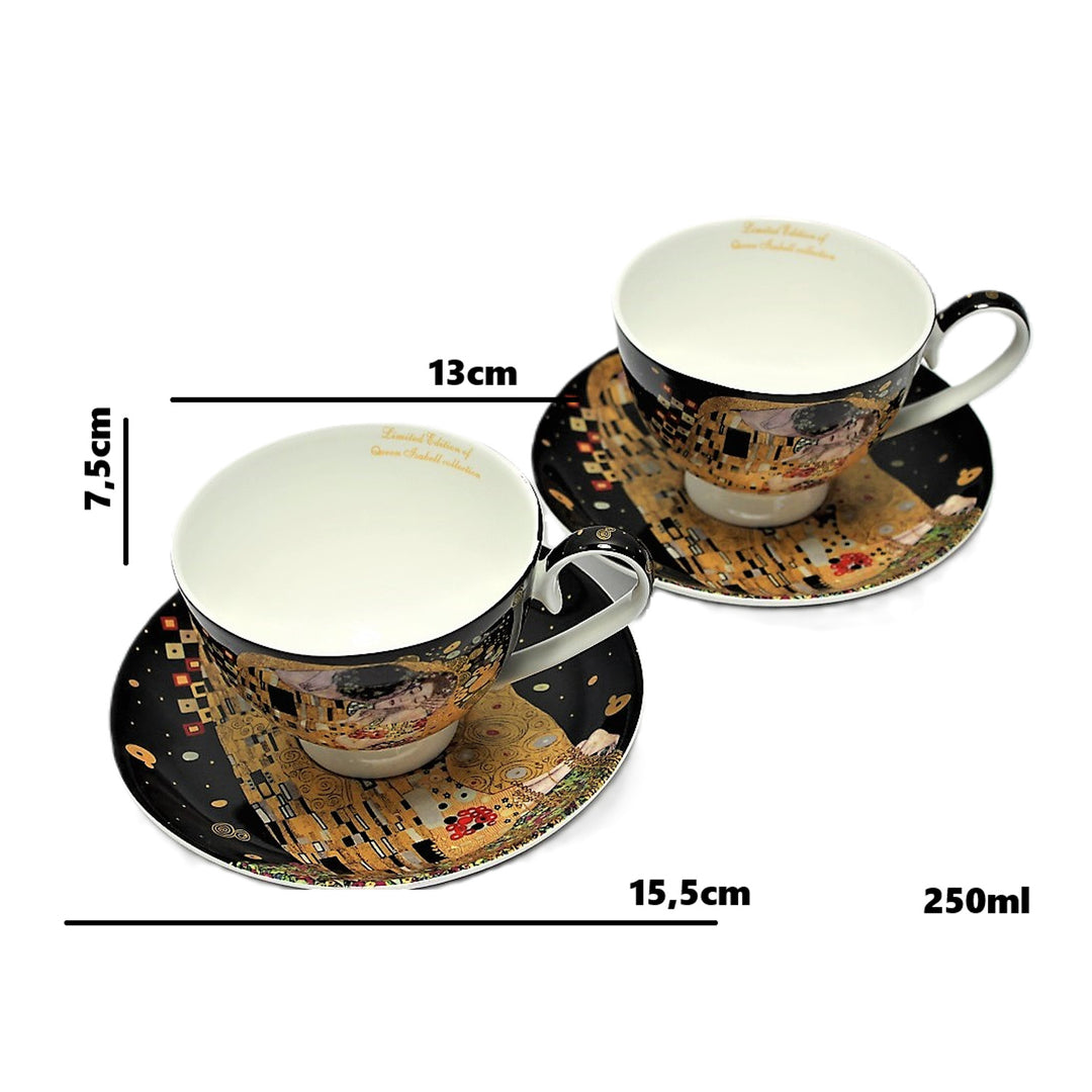 Sada 2 porcelánových šálků Queen Isabell, motiv Klimtův polibek, 250 ml, W8KL356-22383