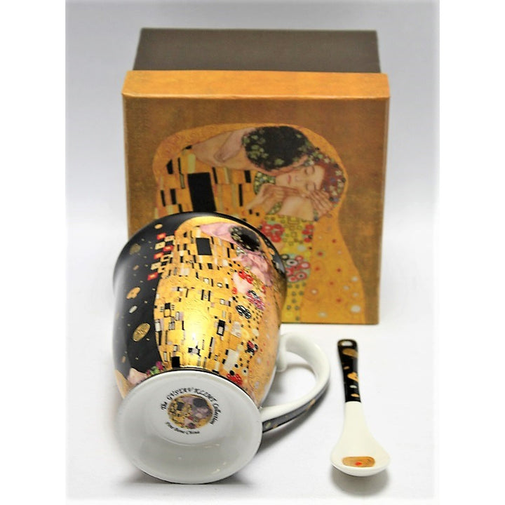 Porcelánový hrnek Queen Isabel se lžičkou, lžička, motiv Klimt Kiss, 300ml, W9KL338-09121