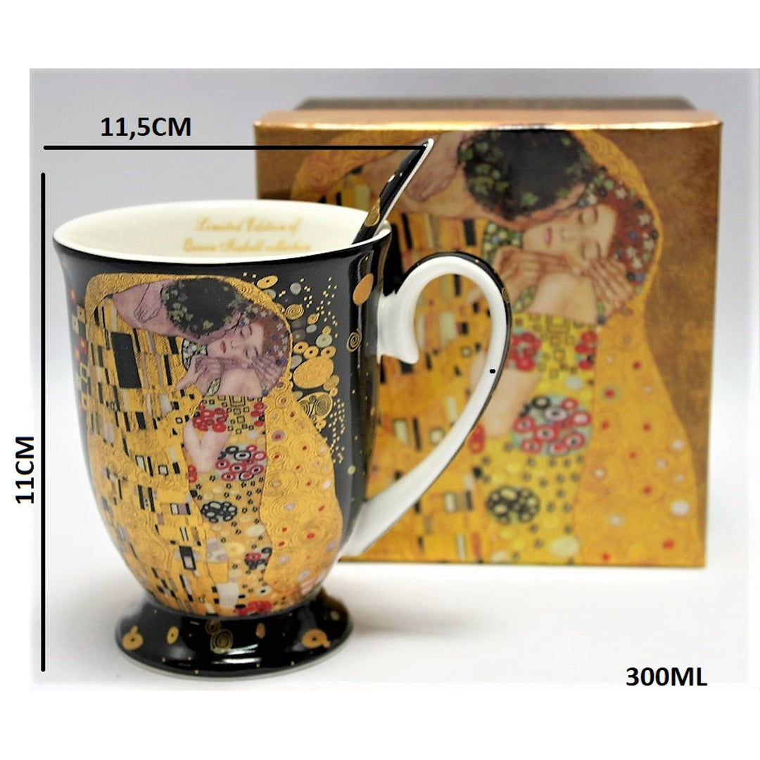 Porcelánový hrnek Queen Isabel se lžičkou, lžička, motiv Klimt Kiss, 300ml, W9KL338-09121