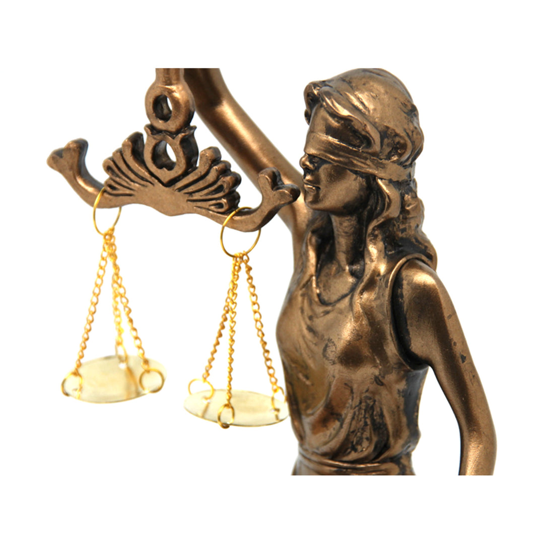 Figurky Themis s váhami a mečem, opěrky na knihy, královna Isabela, 2 kusy