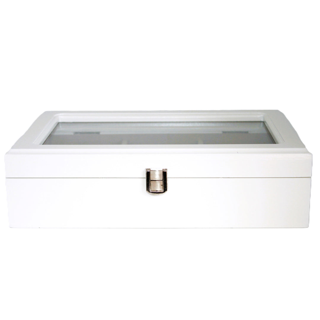 Šperkovnice, dřevěná, bílá, organizér, přihrádky, skleněné víko, Queen Isabel