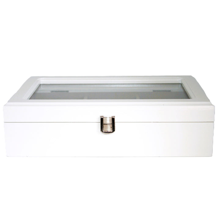 Šperkovnice, dřevěná, bílá, organizér, přihrádky, skleněné víko, Queen Isabel