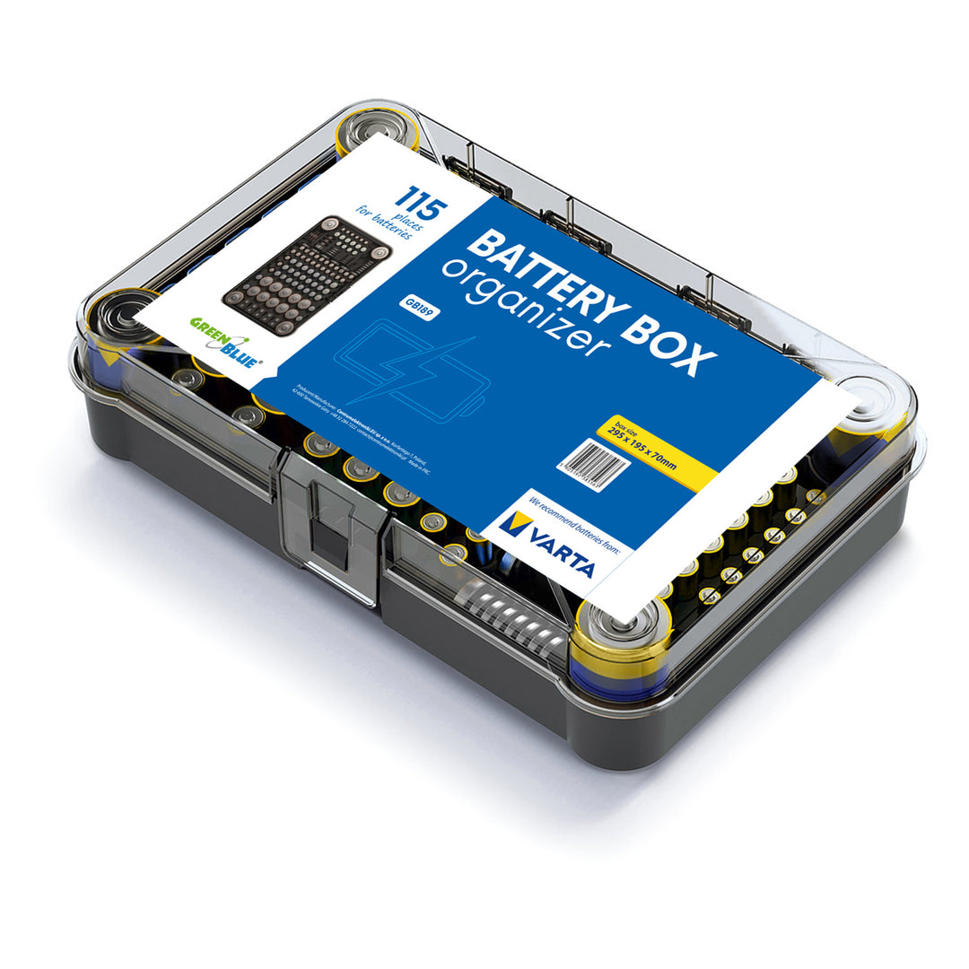 Organizér baterií GreenBlue, průhledné víko, 115 míst, Varta Box GB189, 3 kusy