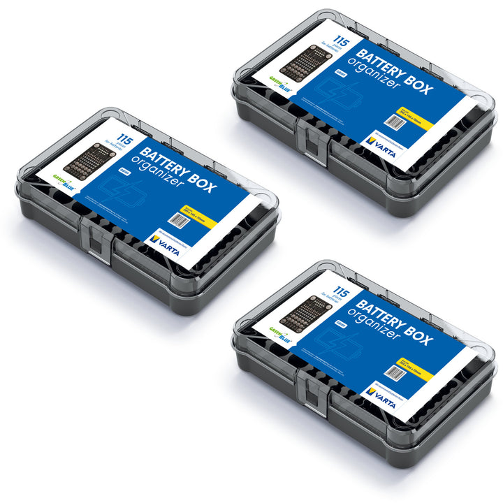 Organizér baterií GreenBlue, průhledné víko, 115 míst, Varta Box GB189, 3 kusy