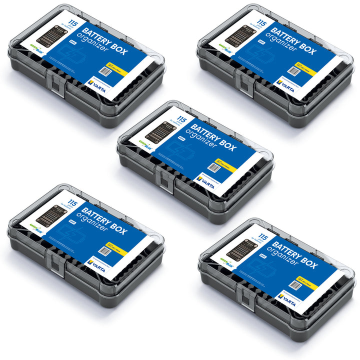 Organizér baterií GreenBlue, průhledné víko, 115 míst, Varta Box GB189, 5 kusů