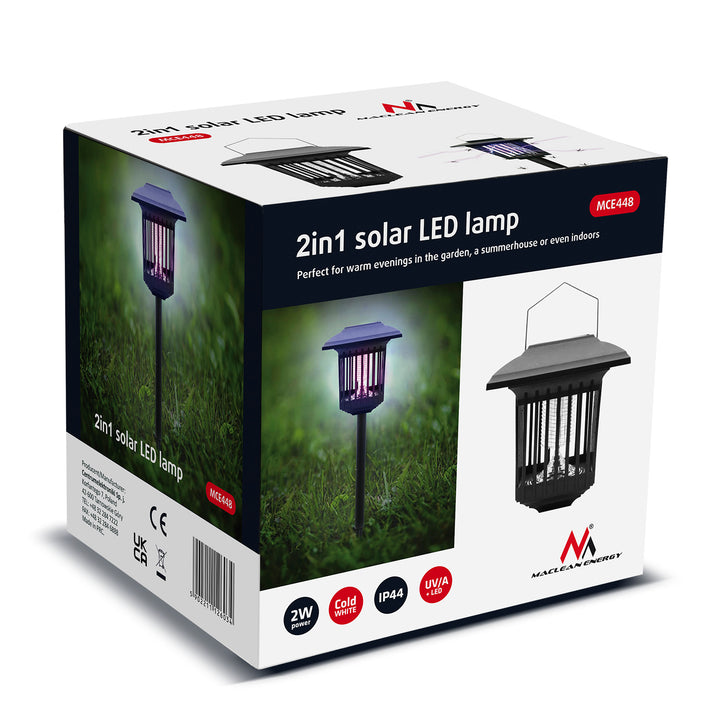 Maclean Solární LED světlo proti hmyzu, IP44, LED/UV, 2*AA Ni-MH 200 mAh dobíjecí baterie, solární 2V DC MCE448, 2 kusy