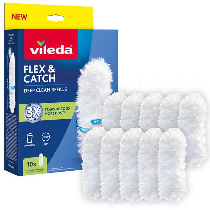 Náplně do smetáků Vileda Flex&Catch, 10 kusů, 100% recyklované vlákno, 360° náplň