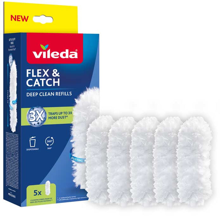 Náplně do smetáků Vileda Flex&Catch, 5 kusů, 100% recyklované vlákno, 360° náplň