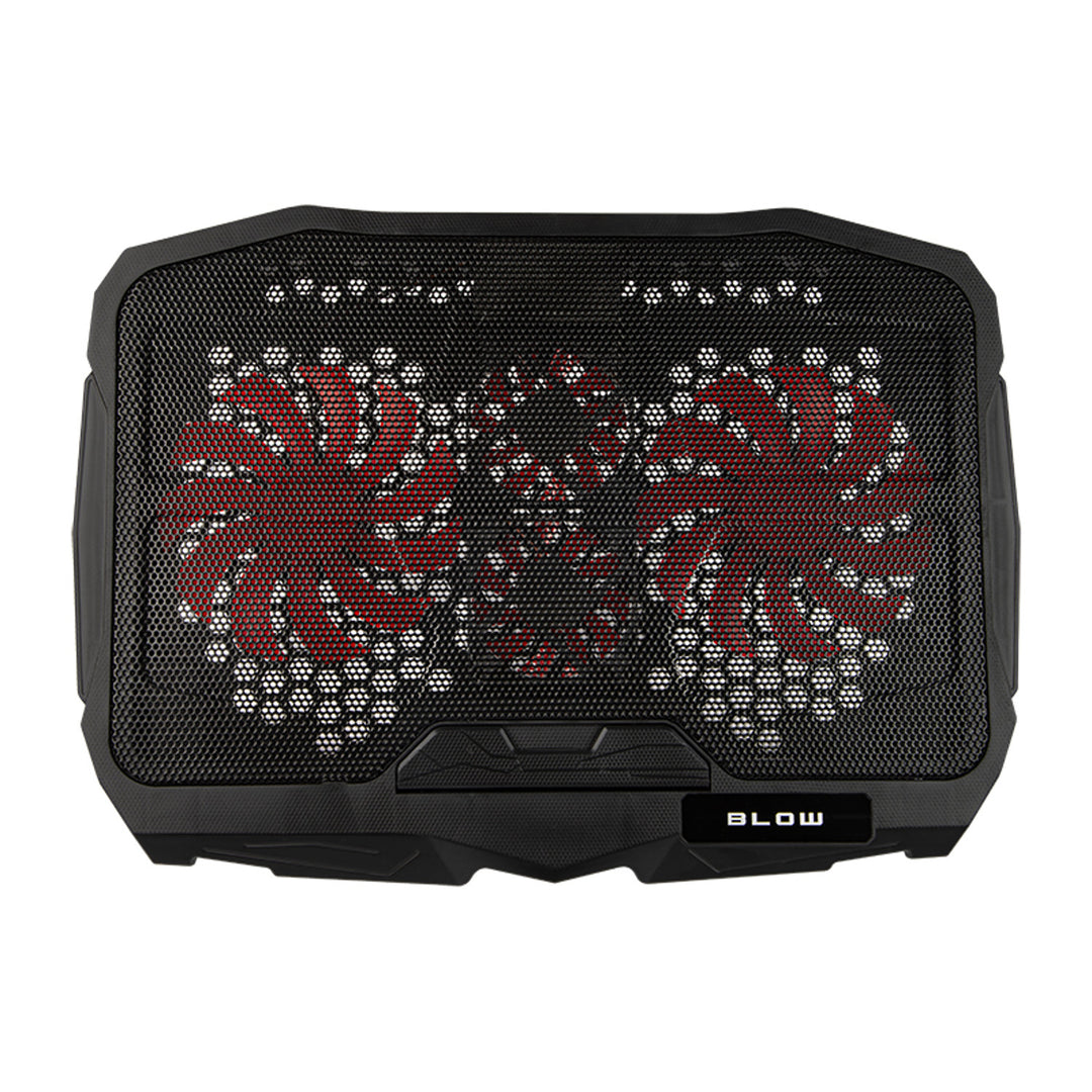 Chladicí stojan na notebook Blow Hurricane, čtyři ventilátory, červené osvětlení, vestavěný rozbočovač USB