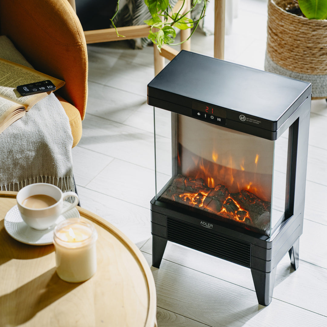 Elektrický krb LED s dálkovým ovládáním, 2 topné výkony 1000W/2000W, termostat, Adler AD 7755