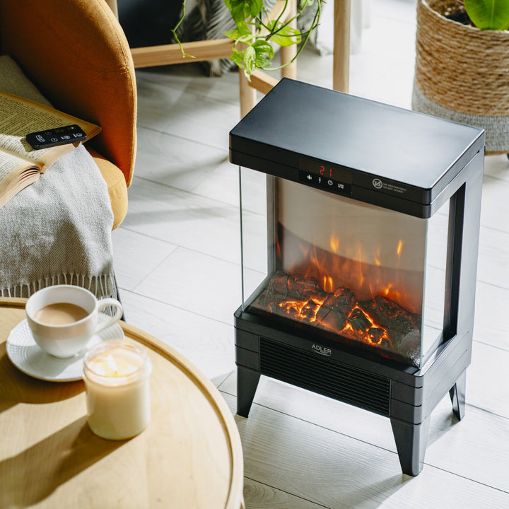 Elektrický krb LED s dálkovým ovládáním, 2 topné výkony 1000W/2000W, termostat, Adler AD 7755
