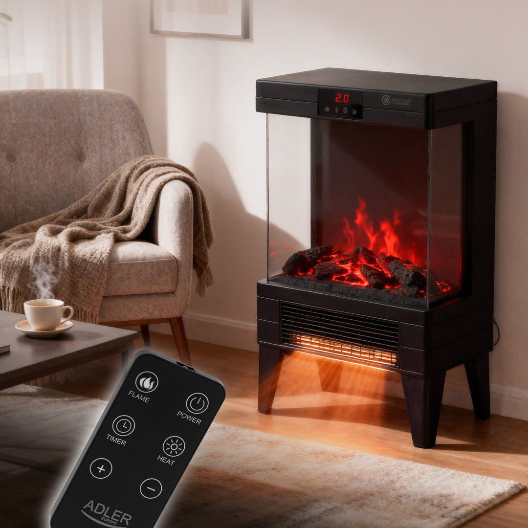 Elektrický krb LED s dálkovým ovládáním, 2 topné výkony 1000W/2000W, termostat, Adler AD 7755