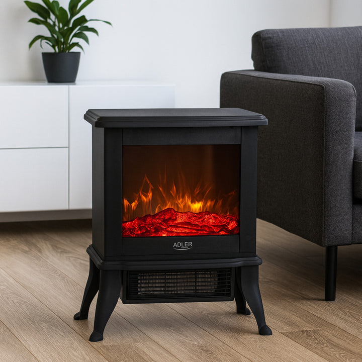 Elektrický krb Adler, 2 stupně ohřevu, max. výkon 1800 W, termostat, 3D efekt plamene, AD 7754