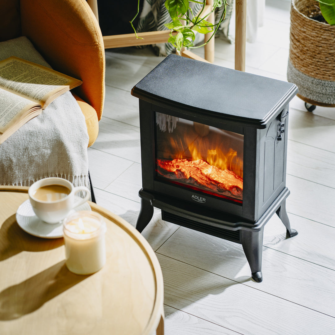 Elektrický krb Adler, 2 stupně ohřevu, max. výkon 1800 W, termostat, 3D efekt plamene, AD 7754