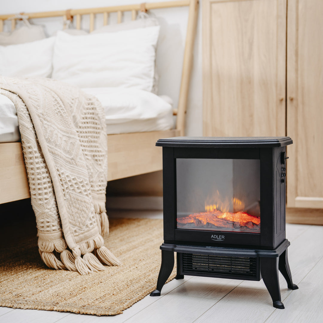 Elektrický krb Adler, 2 stupně ohřevu, max. výkon 1800 W, termostat, 3D efekt plamene, AD 7754