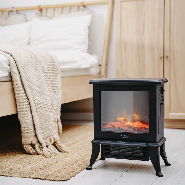 Elektrický krb Adler, 2 stupně ohřevu, max. výkon 1800 W, termostat, 3D efekt plamene, AD 7754