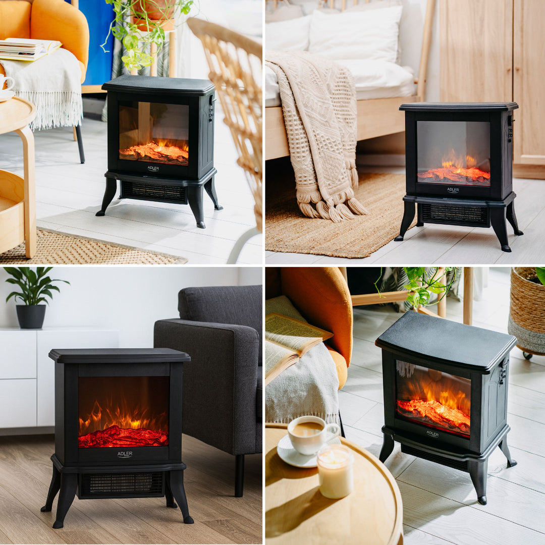 Elektrický krb Adler, 2 stupně ohřevu, max. výkon 1800 W, termostat, 3D efekt plamene, AD 7754