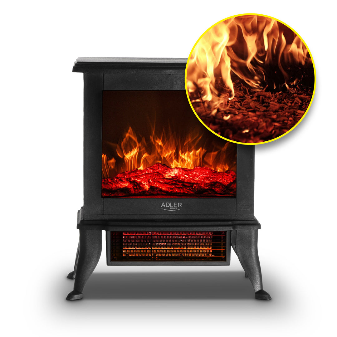Elektrický krb Adler, 2 stupně ohřevu, max. výkon 1800 W, termostat, 3D efekt plamene, AD 7754