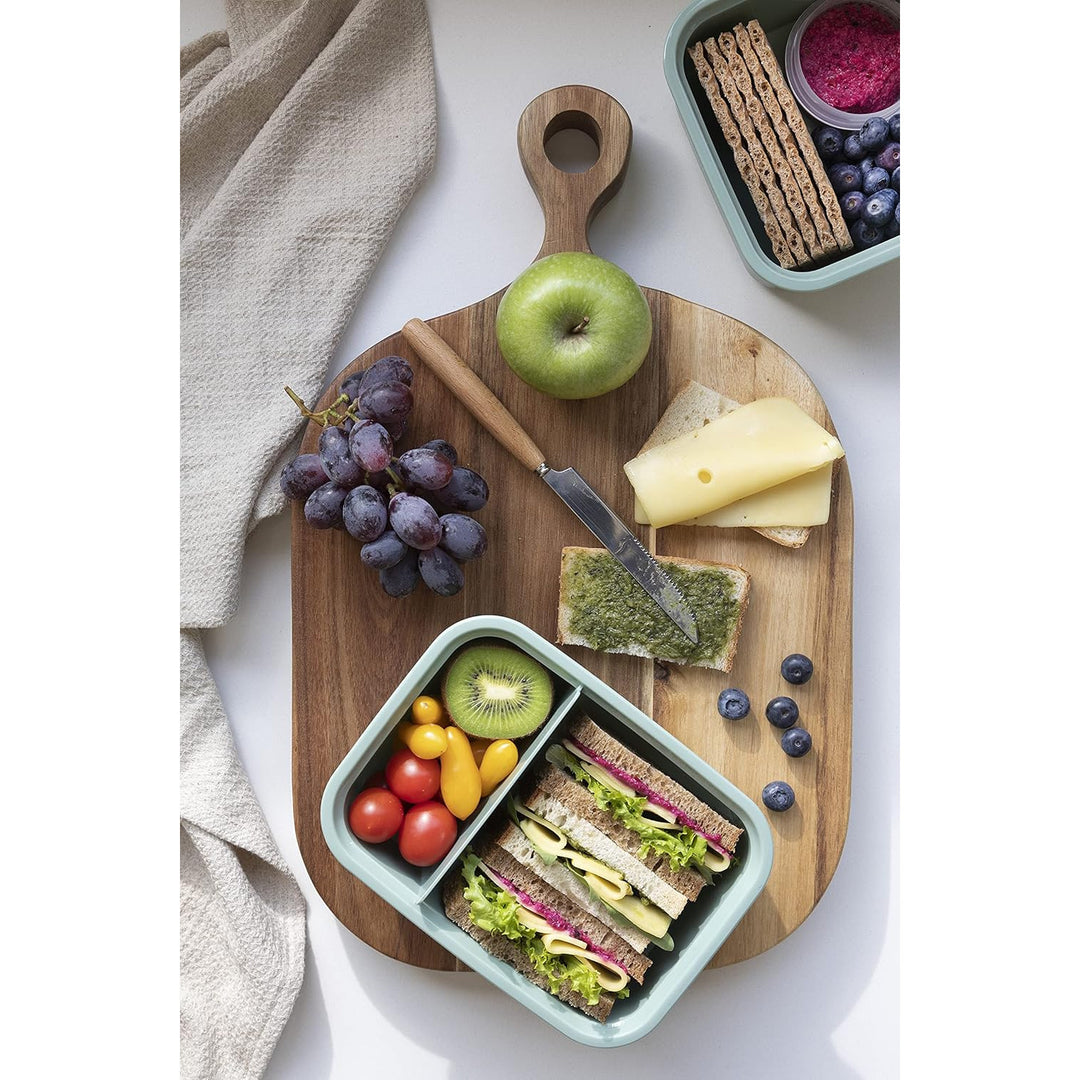 Dvojitá nádoba na potraviny Curver, nepropustné víko, ventil ve víku, 100% recyklovaná, lze použít v mikrovlnné troubě, dvě přihrádky 0,6 l + 0,3 l, 250000