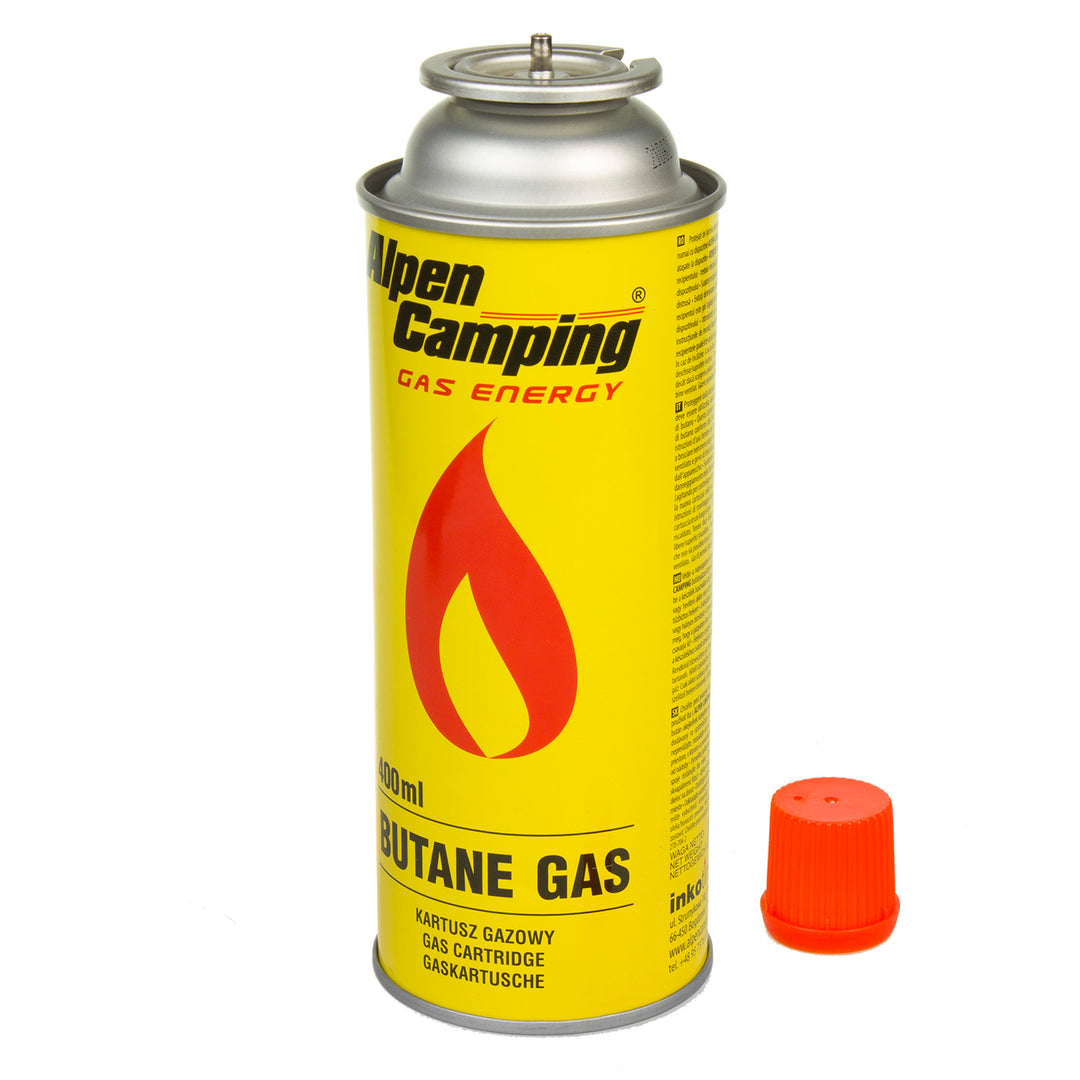 Plynová kartuše 400ml Alpen Camping. Certifikát: Pi 0875, splňuje EN417, izobutan, provozní rozsah -10°C až + 40°C, IK004, 3 ks.