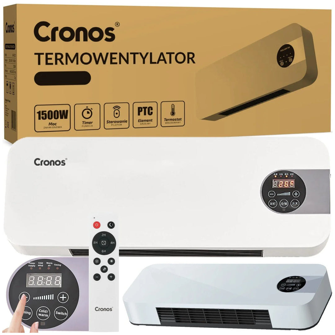 Ventilátorová vzduchová clona Cronos, 1500 W, nízká spotřeba energie, široký úhel výtoku, dálkové ovládání, HFH-201