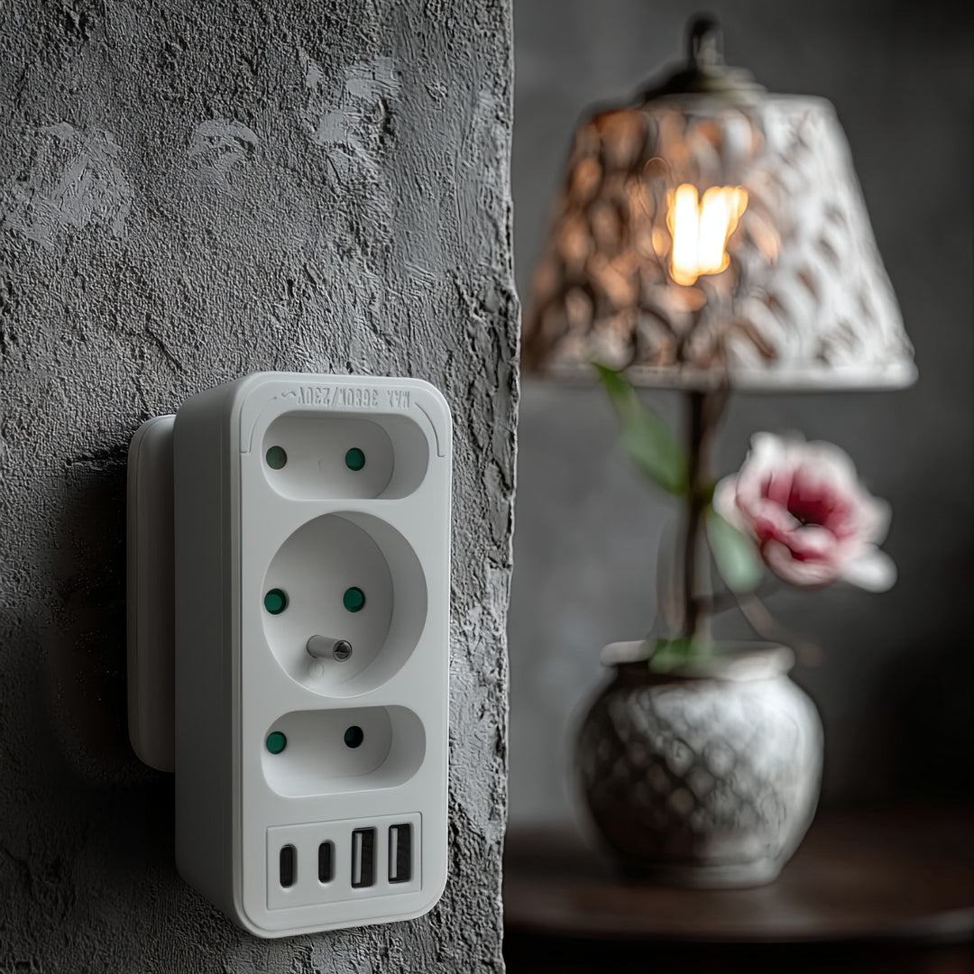 Proudová zásuvka x3 + 4xUSB Maclean, 3-zásuvkový rozdělovač, 2xUSB A, 2xUSB C PD 20W, 1x16A + 2x6A, MCE248 F/W, 2 kusy