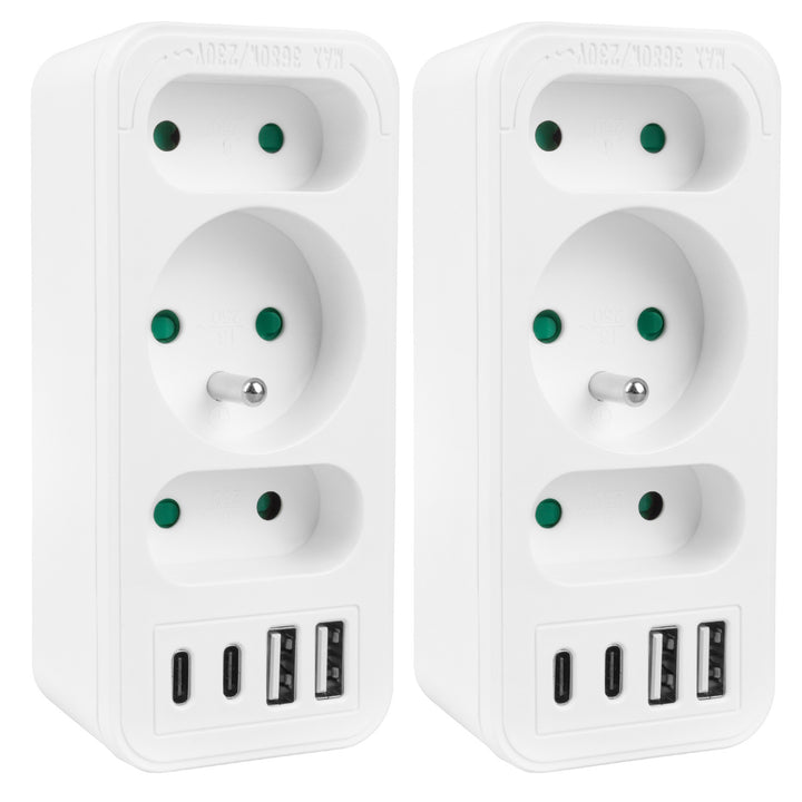 Proudová zásuvka x3 + 4xUSB Maclean, 3-zásuvkový rozdělovač, 2xUSB A, 2xUSB C PD 20W, 1x16A + 2x6A, MCE248 F/W, 2 kusy