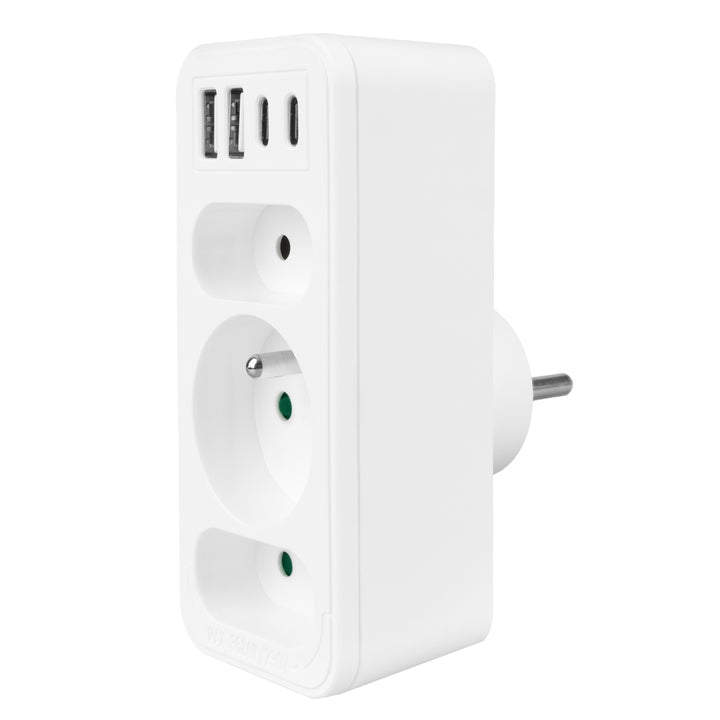 Proudová zásuvka x3 + 4xUSB Maclean, 3-zásuvkový rozdělovač, 2xUSB A, 2xUSB C PD 20W, 1x16A + 2x6A, MCE248 F/W, 3 kusy