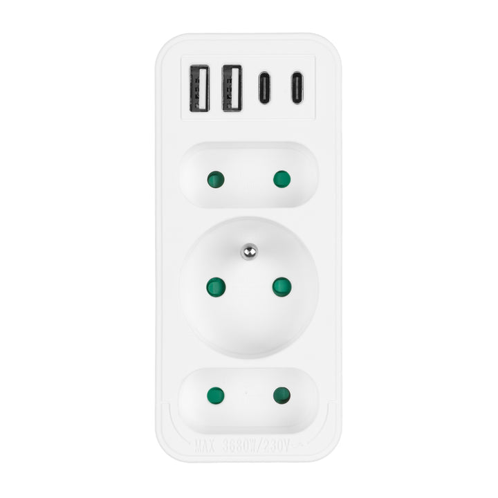 Proudová zásuvka x3 + 4xUSB Maclean, 3-zásuvkový rozdělovač, 2xUSB A, 2xUSB C PD 20W, 1x16A + 2x6A, MCE248 F/W, 3 kusy