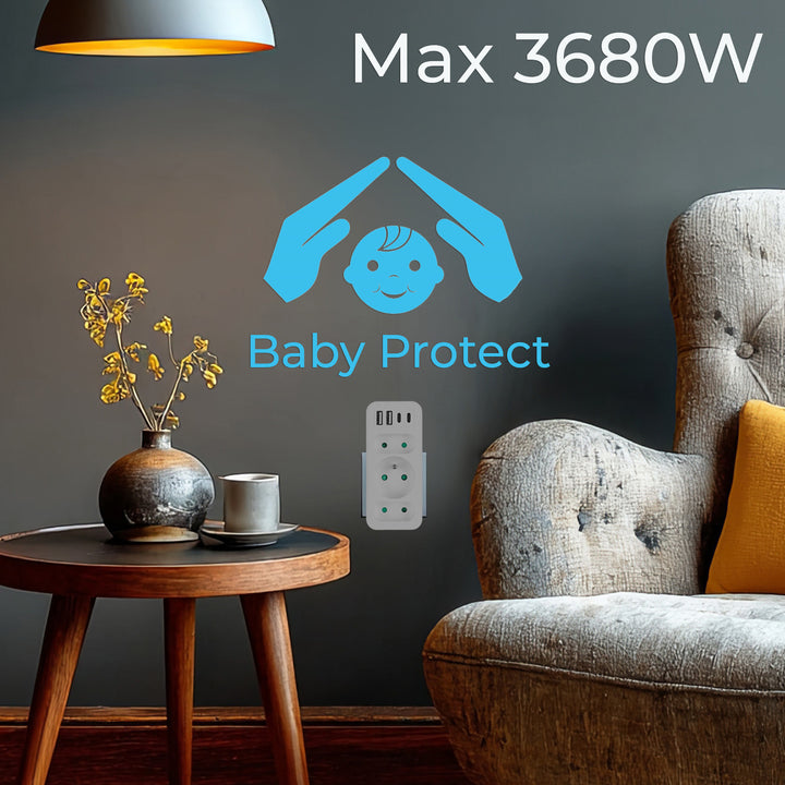 Proudová zásuvka x3 + 4xUSB Maclean, 3-zásuvkový rozdělovač, 2xUSB A, 2xUSB C PD 20W, 1x16A + 2x6A, MCE248 F/W, 3 kusy