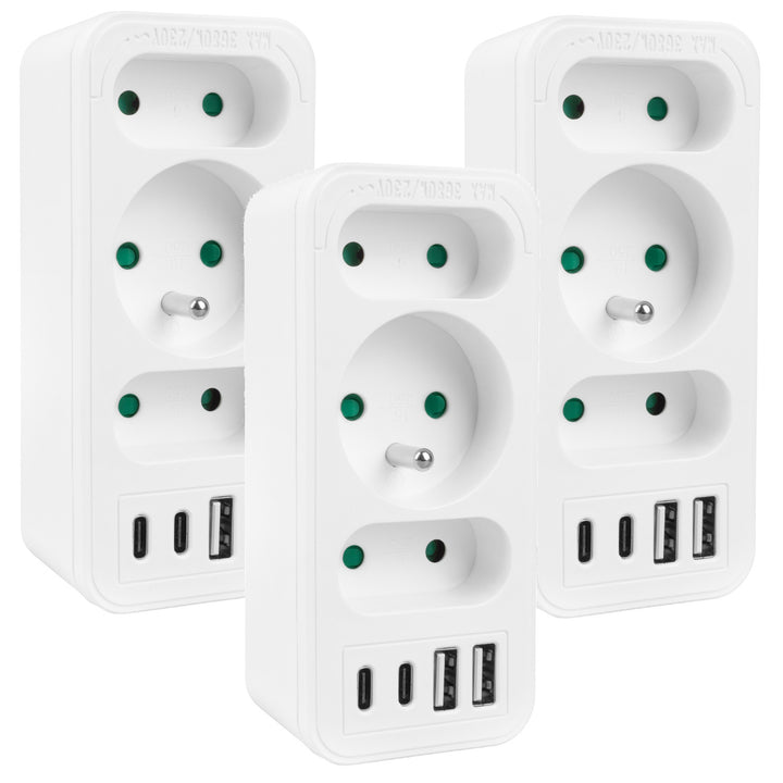 Proudová zásuvka x3 + 4xUSB Maclean, 3-zásuvkový rozdělovač, 2xUSB A, 2xUSB C PD 20W, 1x16A + 2x6A, MCE248 F/W, 3 kusy