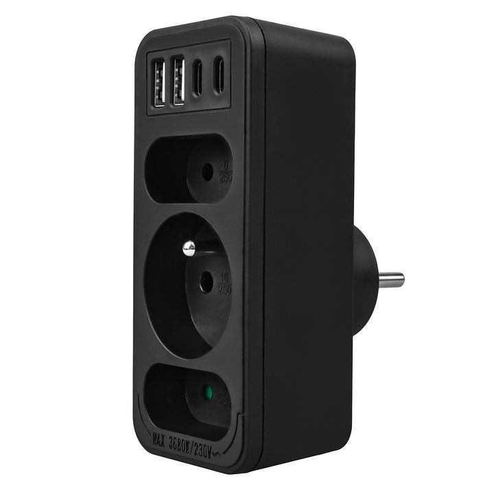 Proudová zásuvka x3 + 4xUSB Maclean, 3-zásuvkový rozbočovač, 2xUSB A, 2xUSB C PD 20W, 1x16A + 2x6A, MCE248 F/B, 2 kusy