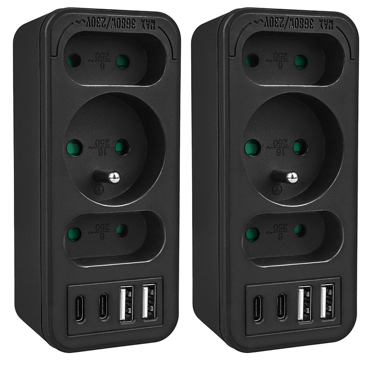 Proudová zásuvka x3 + 4xUSB Maclean, 3-zásuvkový rozbočovač, 2xUSB A, 2xUSB C PD 20W, 1x16A + 2x6A, MCE248 F/B, 2 kusy