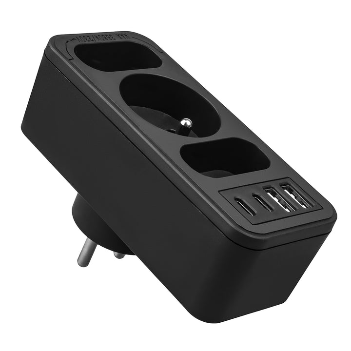 Proudová zásuvka x3 + 4xUSB Maclean, 3-zásuvkový rozdělovač, 2xUSB A, 2xUSB C PD 20W, 1x16A + 2x6A, MCE248 F/B, 3 kusy