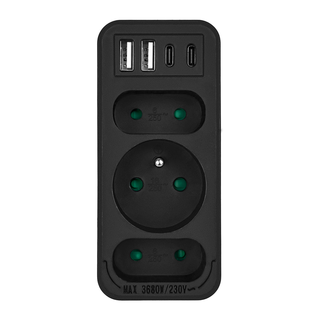Proudová zásuvka x3 + 4xUSB Maclean, 3-zásuvkový rozdělovač, 2xUSB A, 2xUSB C PD 20W, 1x16A + 2x6A, MCE248 F/B, 3 kusy