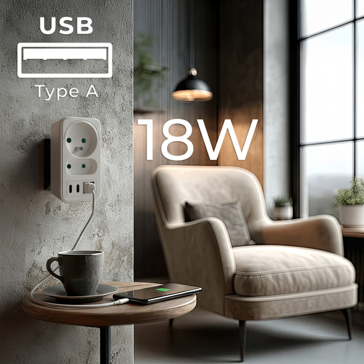 Proudová zásuvka Maclean x2 + 4xUSB, rozbočovač se 2 zásuvkami, 2xUSB A, 2xUSB C PD 20W, 1x16A + 1x6A, MCE249 F/W, 2 kusy