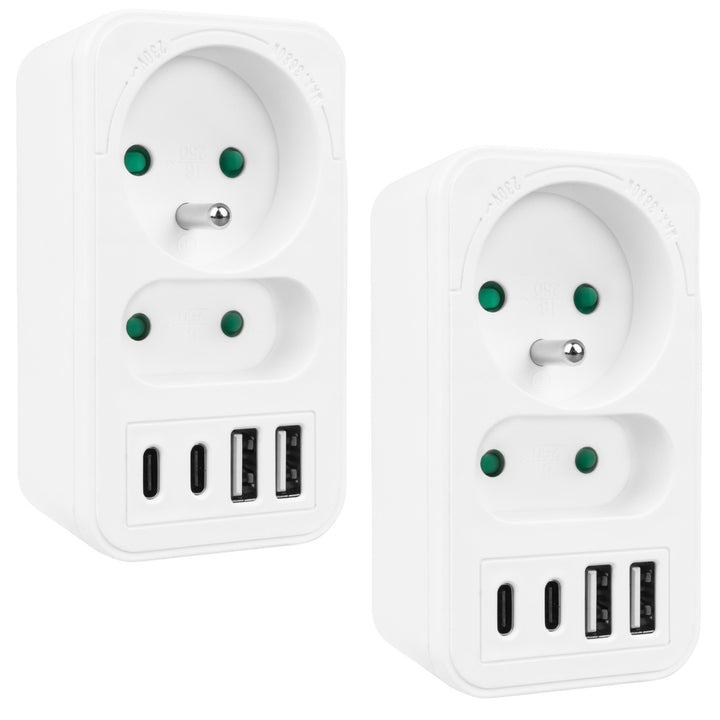 Proudová zásuvka Maclean x2 + 4xUSB, rozbočovač se 2 zásuvkami, 2xUSB A, 2xUSB C PD 20W, 1x16A + 1x6A, MCE249 F/W, 2 kusy