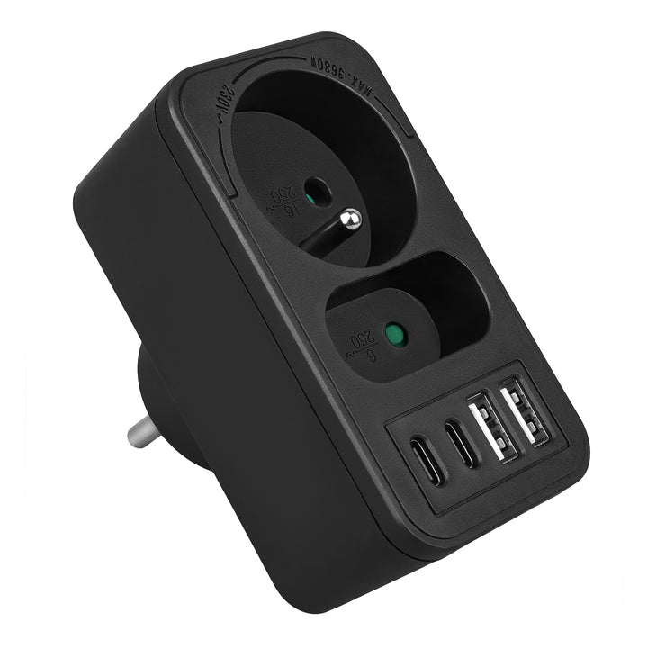 Proudová zásuvka Maclean x2 + 4xUSB, rozbočovač se 2 zásuvkami, 2xUSB A, 2xUSB C PD 20W, 1x16A + 1x6A, MCE249 F/B, 2 kusy