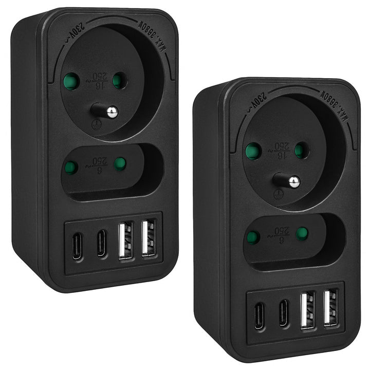 Proudová zásuvka Maclean x2 + 4xUSB, rozbočovač se 2 zásuvkami, 2xUSB A, 2xUSB C PD 20W, 1x16A + 1x6A, MCE249 F/B, 2 kusy