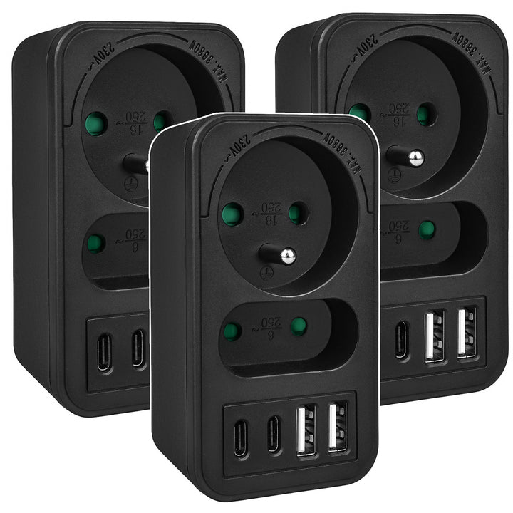 Proudová zásuvka Maclean x2 + 4xUSB, rozbočovač se 2 zásuvkami, 2xUSB A, 2xUSB C PD 20W, 1x16A + 1x6A, MCE249 F/B, 3 kusy