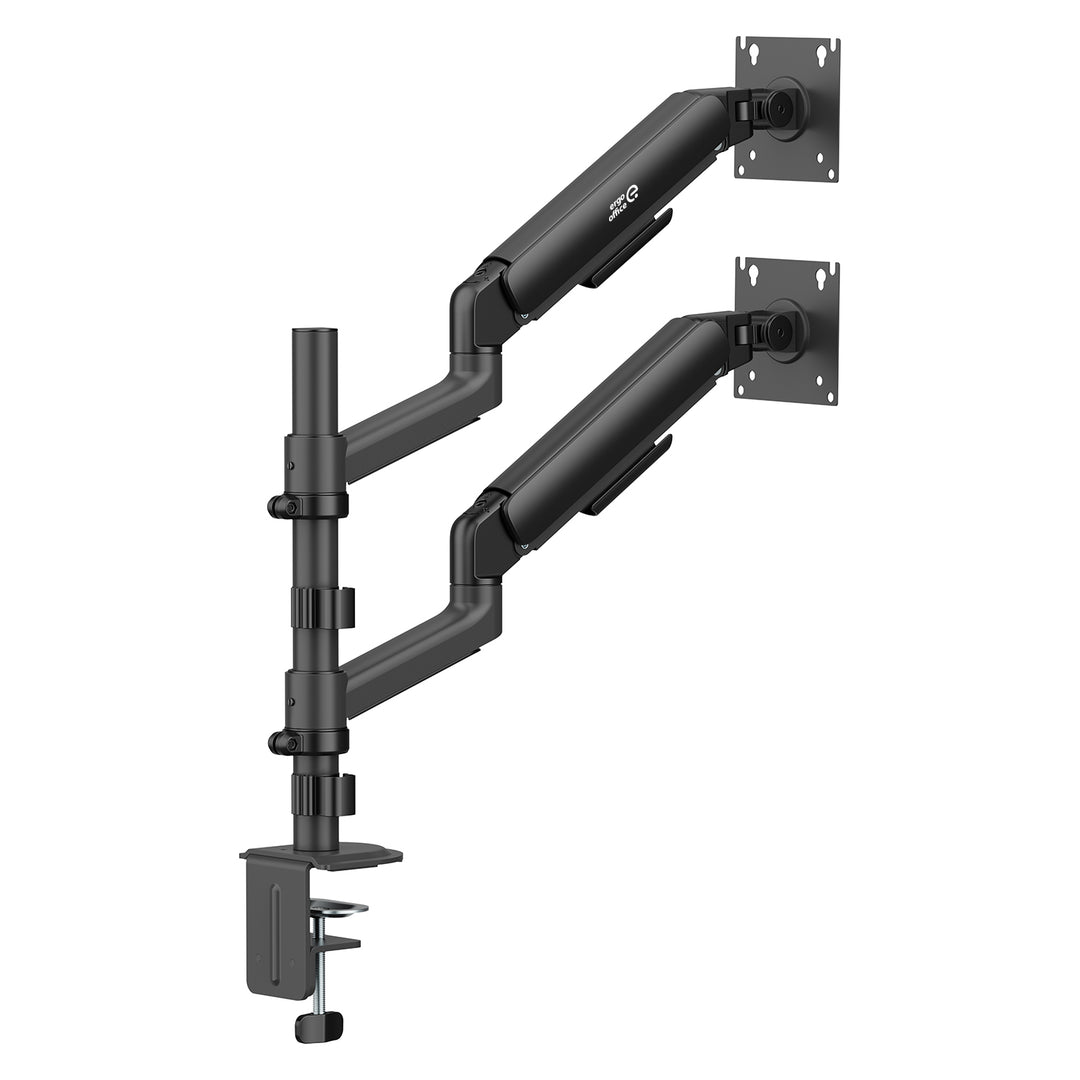 Držák / závěs na 2 monitory Ergo Office, plynová pružina, 17"–32", 1–10 kg, matná černá, ER-692 B