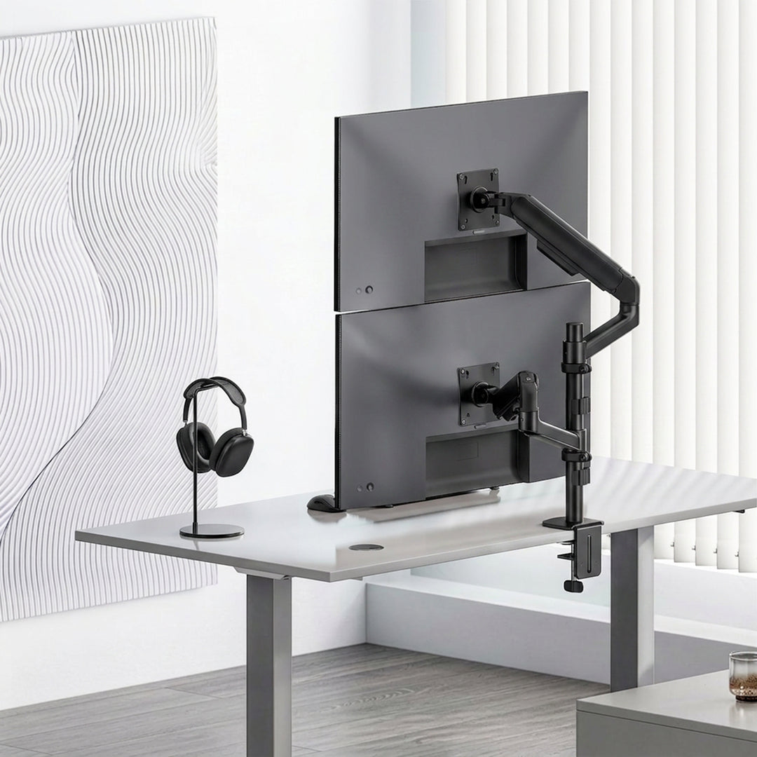 Držák / závěs na 2 monitory Ergo Office, plynová pružina, 17"–32", 1–10 kg, matná černá, ER-692 B