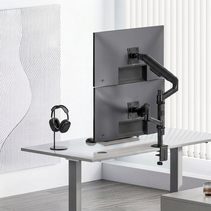 Držák / závěs na 2 monitory Ergo Office, plynová pružina, 17"–32", 1–10 kg, matná černá, ER-692 B