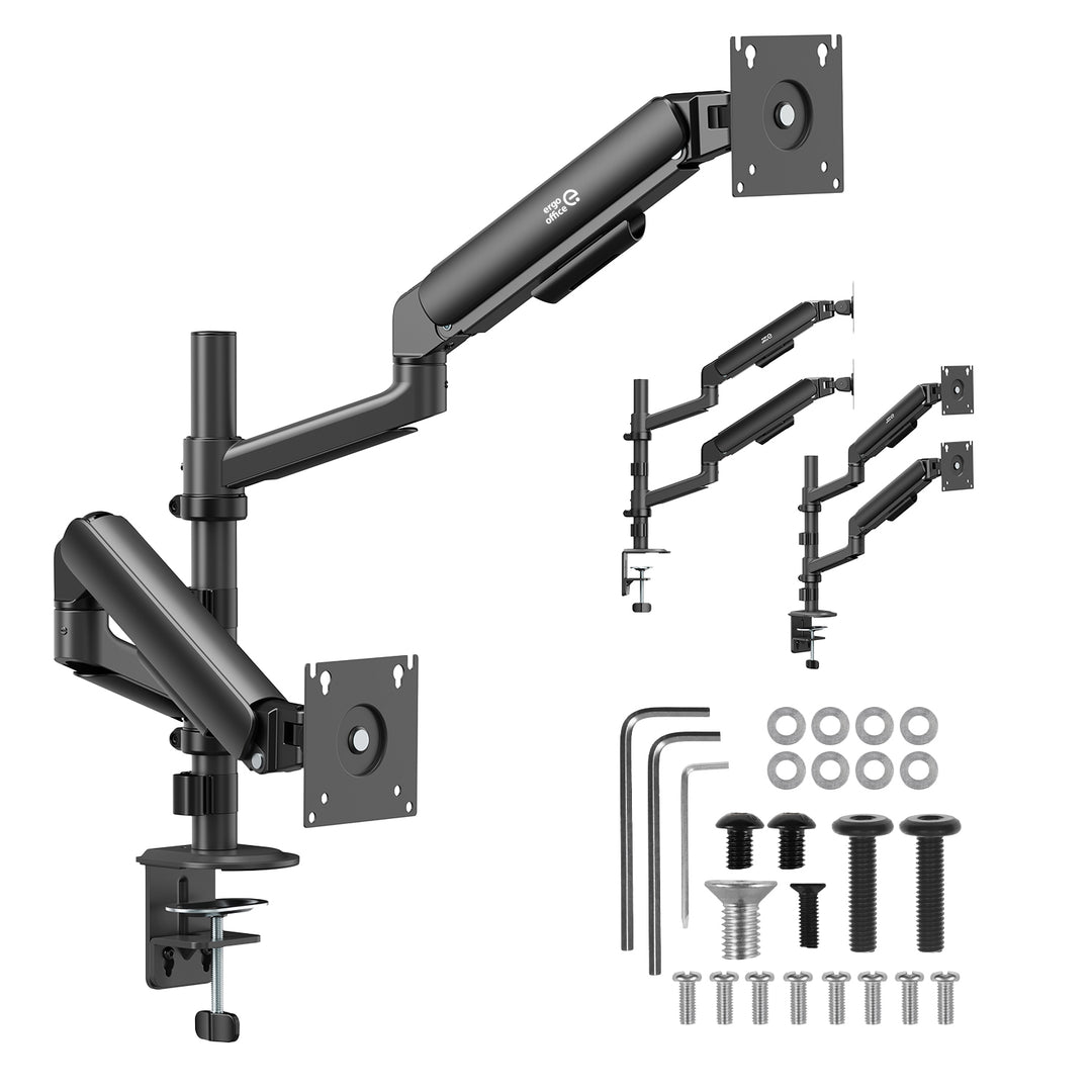 Držák / závěs na 2 monitory Ergo Office, plynová pružina, 17"–32", 1–10 kg, matná černá, ER-692 B