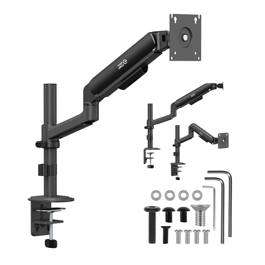 Držák / závěs na monitor Ergo Office, plynová pružina, 17"–32", 1–10 kg, matná černá, max. VESA 100×100, ER-691 B