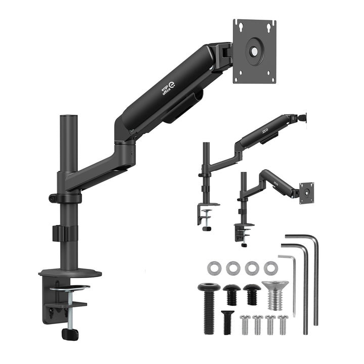 Držák / závěs na monitor Ergo Office, plynová pružina, 17"–32", 1–10 kg, matná černá, max. VESA 100×100, ER-691 B