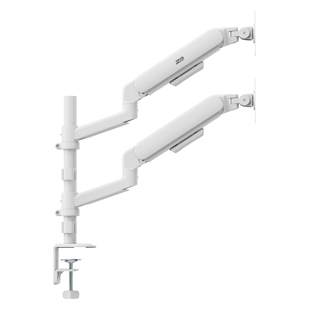 Držák / závěs na 2 monitory Ergo Office, plynová pružina, 17"–32", 1–10 kg, matná bílá, ER-692 W
