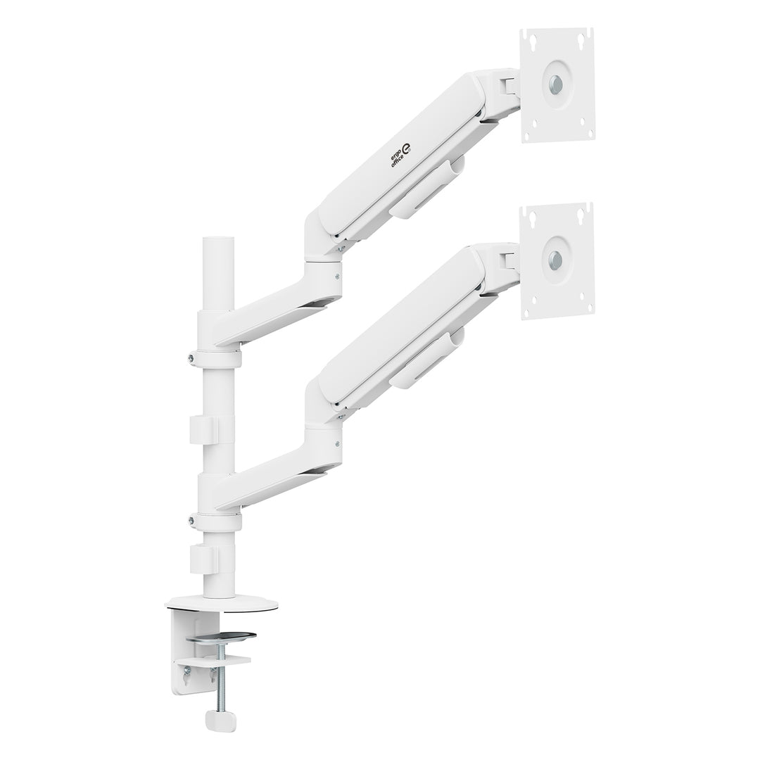 Držák / závěs na 2 monitory Ergo Office, plynová pružina, 17"–32", 1–10 kg, matná bílá, ER-692 W