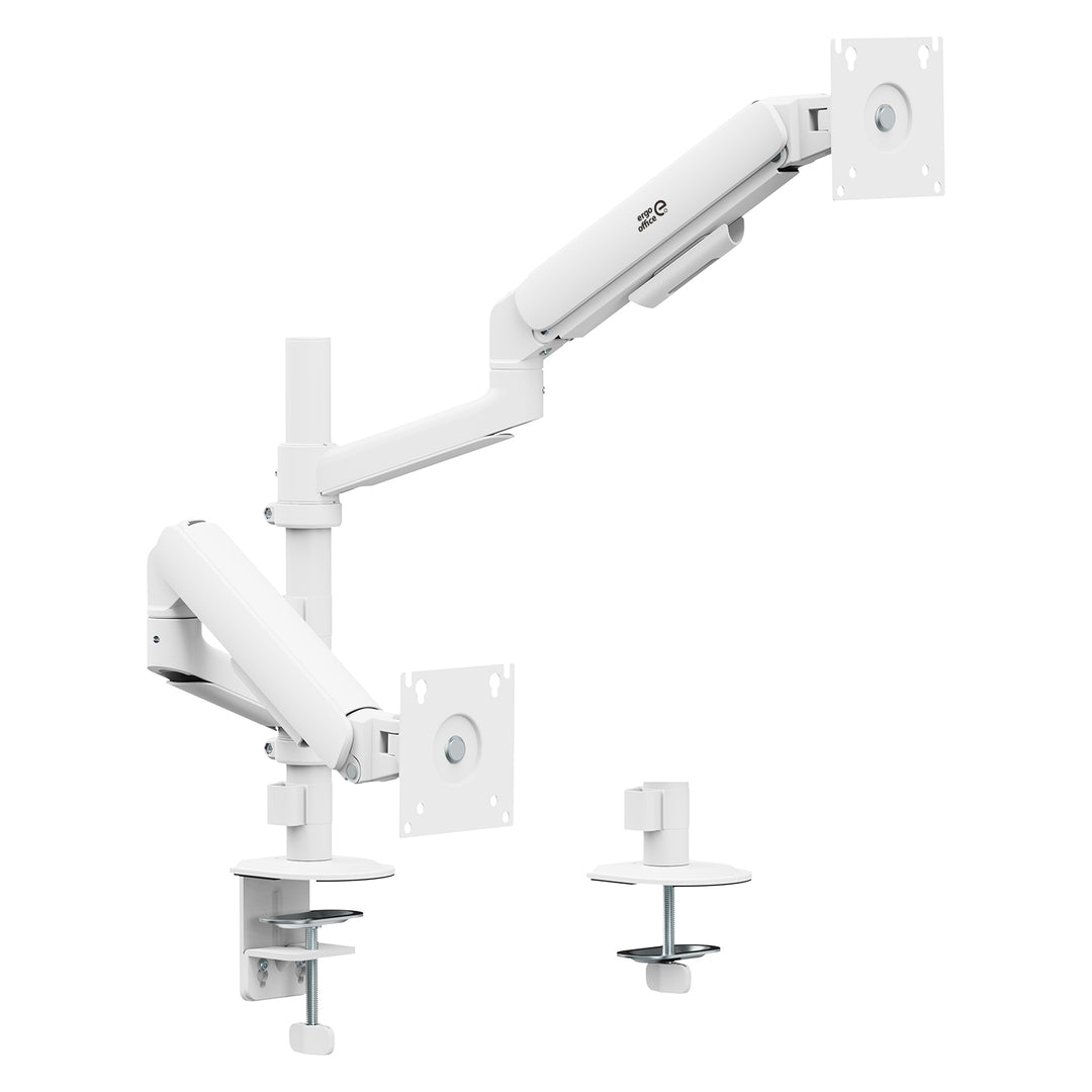 Držák / závěs na 2 monitory Ergo Office, plynová pružina, 17"–32", 1–10 kg, matná bílá, ER-692 W