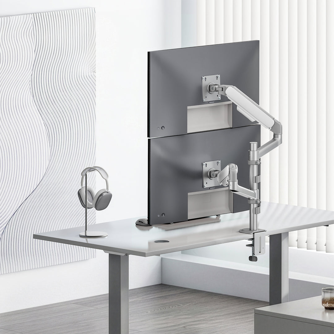 Držák / závěs na 2 monitory Ergo Office, plynová pružina, 17"–32", 1–10 kg, matná bílá, ER-692 W